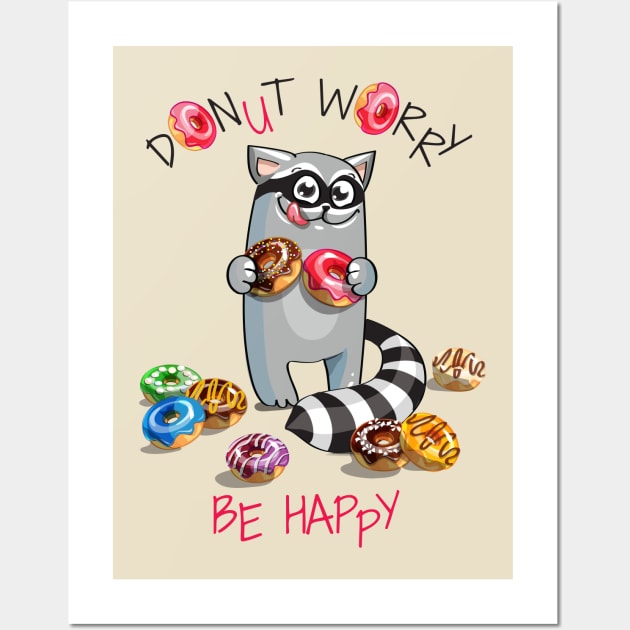 Racoon Donut Worry Wall Art by Mako Design 